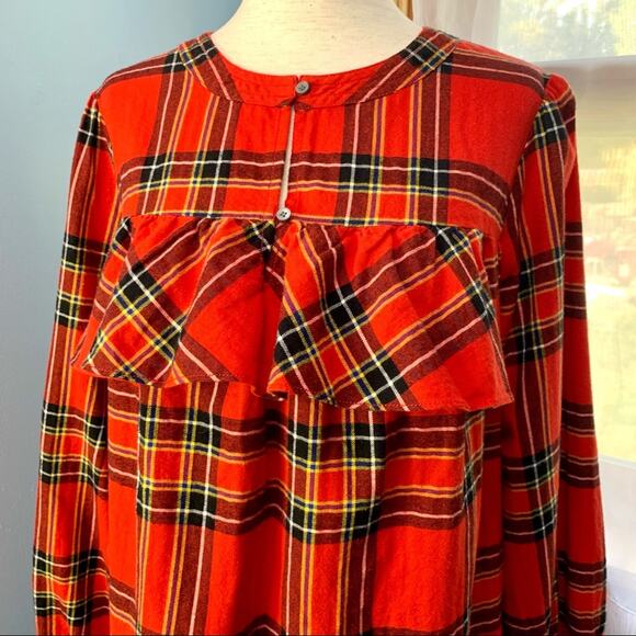 J. Crew Ruffle Popover Top in Festive Plaid Size Small - Picture 9 of 9